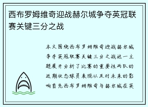 西布罗姆维奇迎战赫尔城争夺英冠联赛关键三分之战
