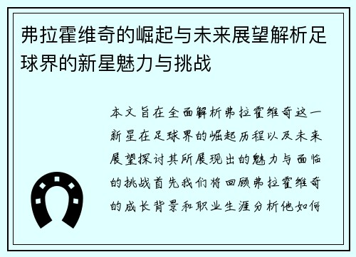 弗拉霍维奇的崛起与未来展望解析足球界的新星魅力与挑战
