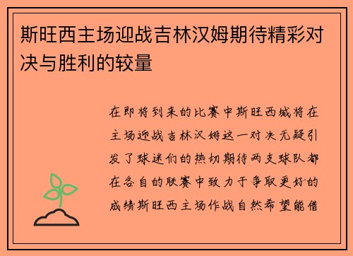 斯旺西主场迎战吉林汉姆期待精彩对决与胜利的较量