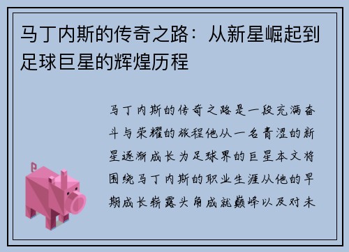 马丁内斯的传奇之路：从新星崛起到足球巨星的辉煌历程