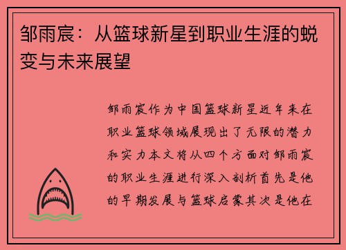 邹雨宸：从篮球新星到职业生涯的蜕变与未来展望
